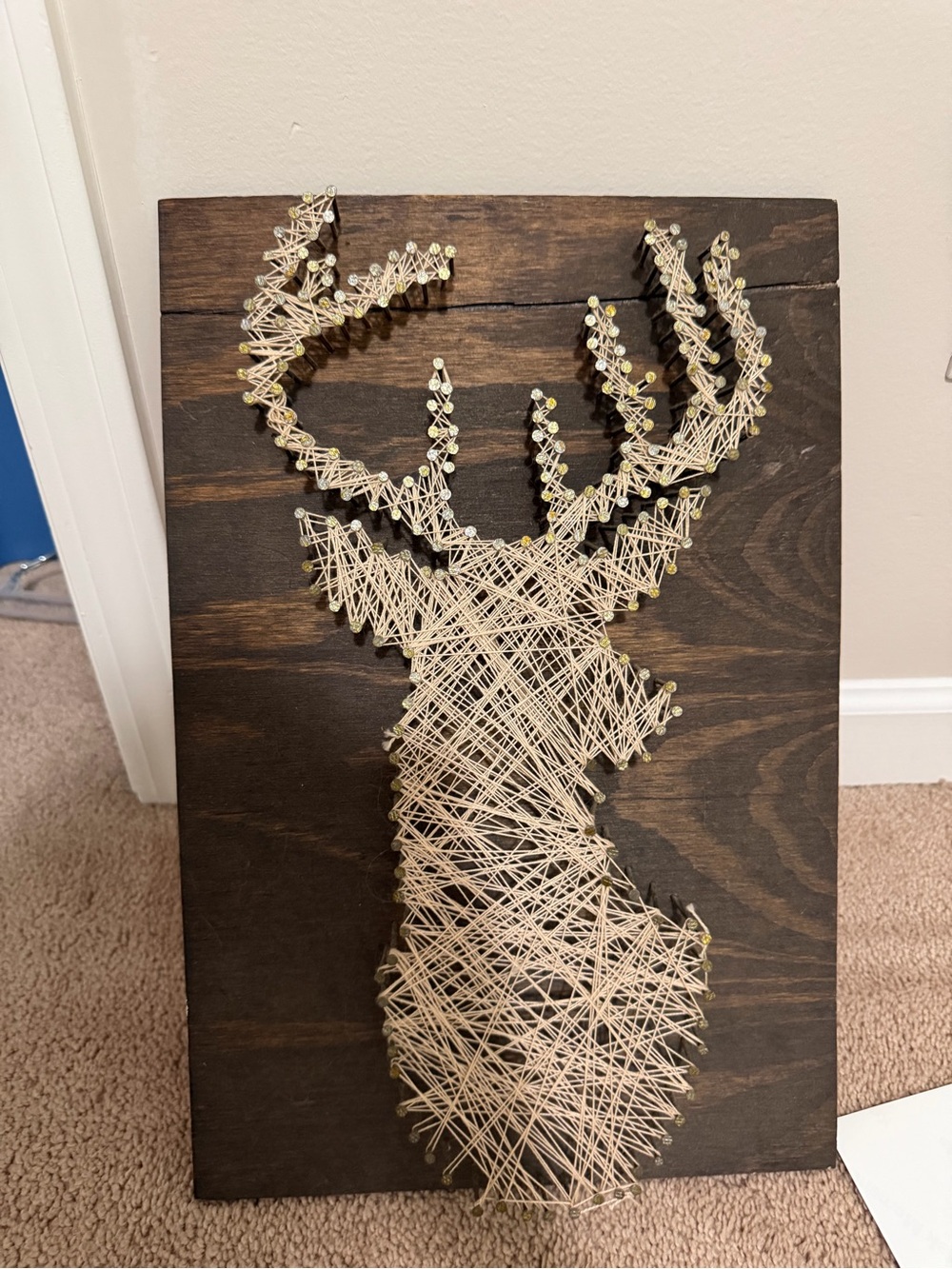 Handcrafted Beige String Art Deer Wall Plaque